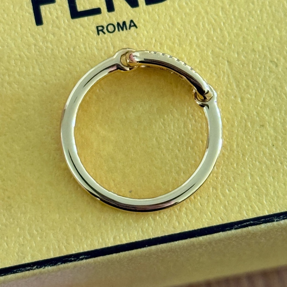 Fendi Gold-Tone Logo Pavé Ring - Gold New - Picture 4 of 7
